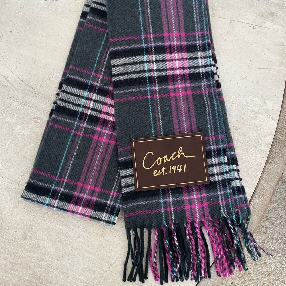 Coach pink black plaid scarf